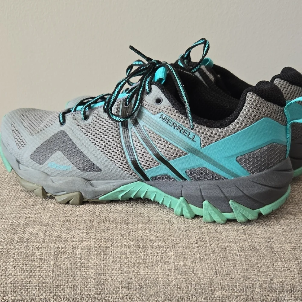 Merrell MQM Flex Women's Size 10 Gray/Teal Hiking Outdoor Athletic Lace-up Shoes